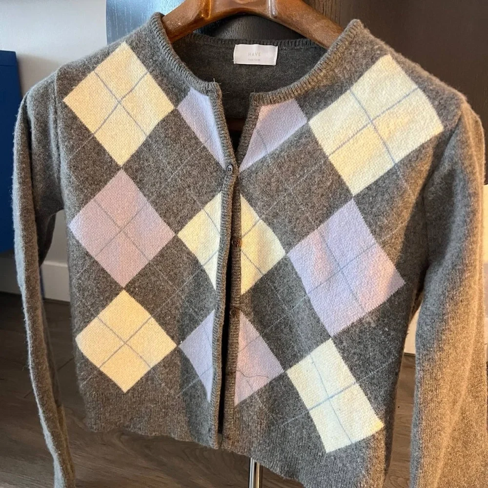Have Argyle Knit Sweater in Gray and Cream - Picture 9 of 11